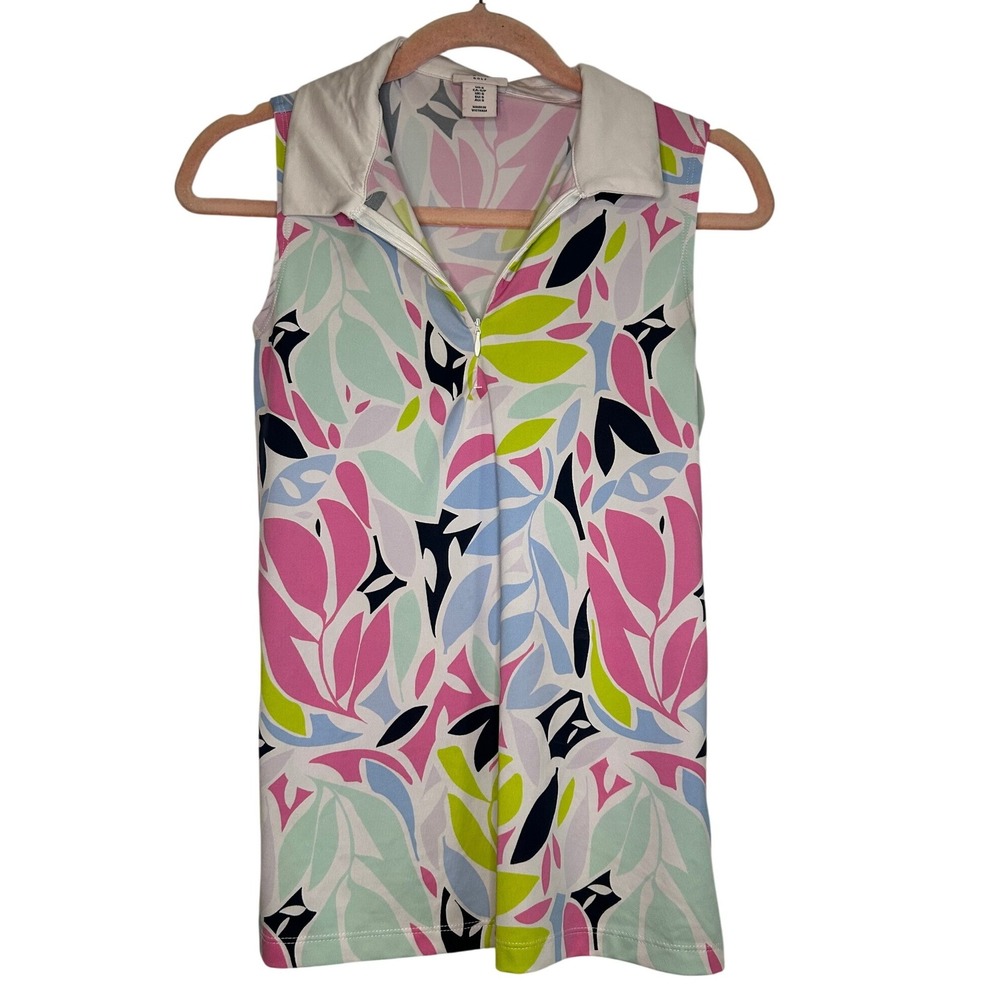 Tommy Bahama Golf Sleeveless Polo Shirt Womens Small Floral Zip Athletic Tank